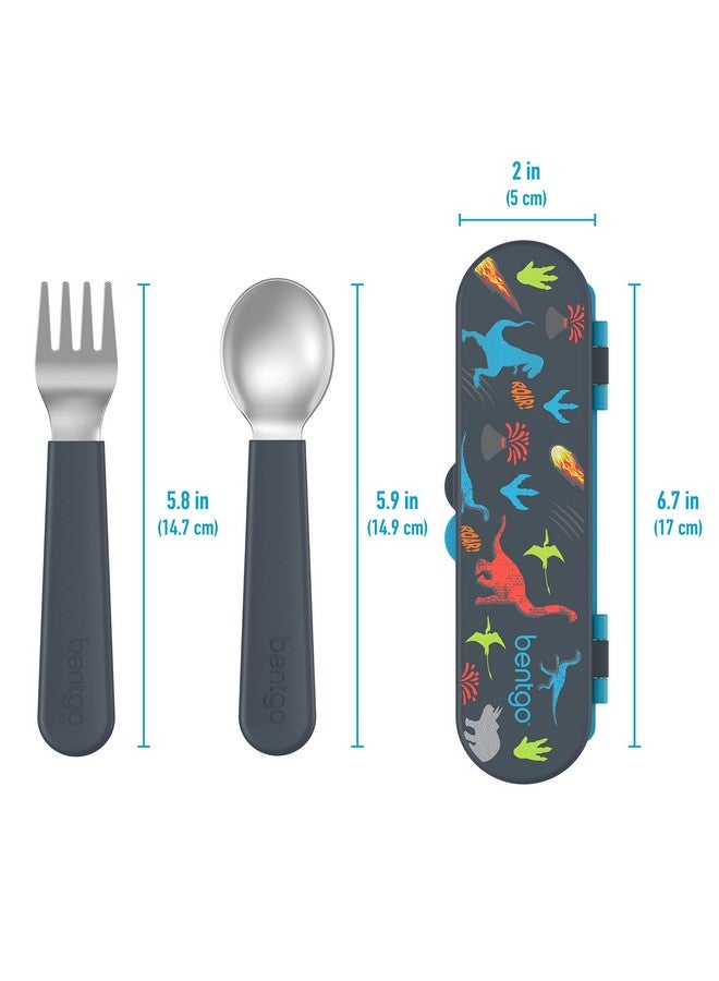 Bentgo® Kids Stainless Steel Utensil Set - Reusable Fork, Spoon & Storage Case - High-Grade BPA-Free Stainless Steel, Easy-Grip Handles, Dishwasher Safe for School Lunch, Travel & Outdoors (Dinosaur) - Image 4