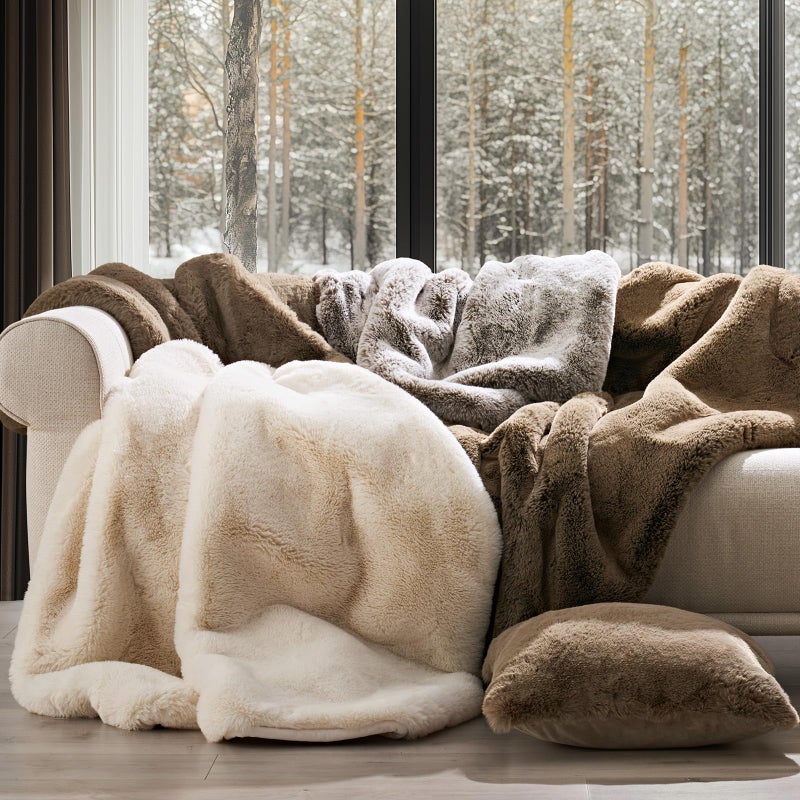 EVERGRACEHOME Luxury Soft Faux Chinchilla Fur Throw Blanket for Couch, Warm Thick Heavy Winter Throw Blanket 1220GSM for Bed, Fluffy Cozy Mink Blanket with Reversible Velvet, Champagne Fawn, 50"x60" - Image 5