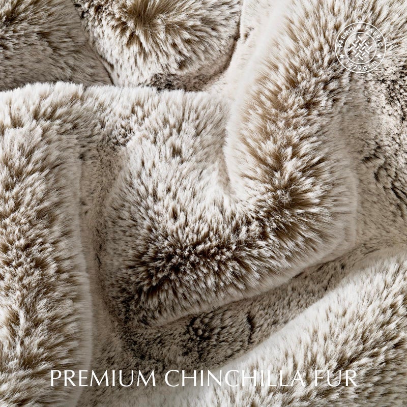 EVERGRACEHOME Luxury Soft Faux Chinchilla Fur Throw Blanket for Couch, Warm Thick Heavy Winter Throw Blanket 1220GSM for Bed, Fluffy Cozy Mink Blanket with Reversible Velvet, Champagne Fawn, 50"x60" - Image 3