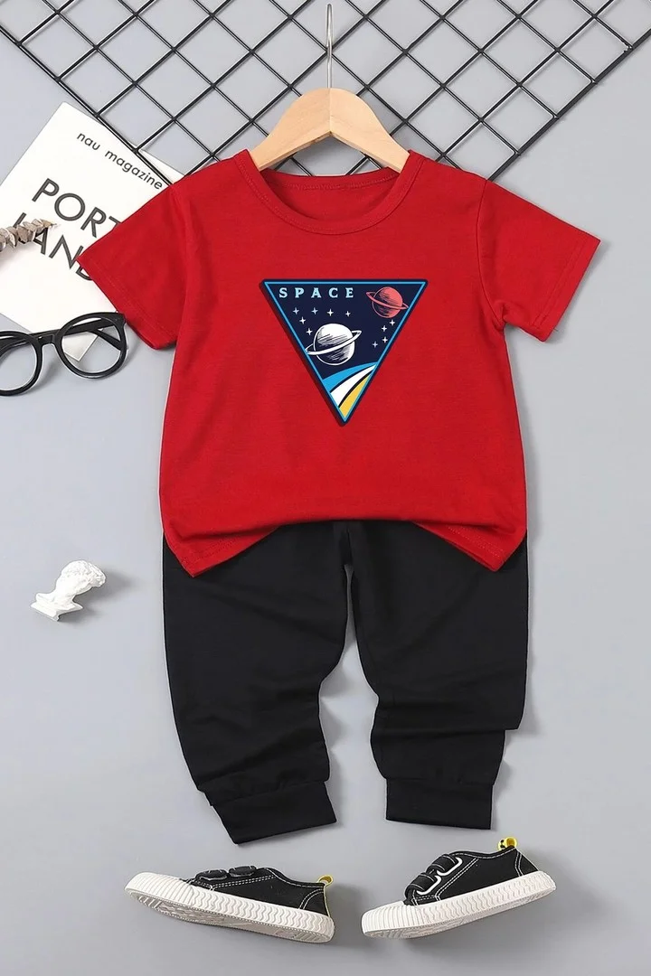 ONLYTRENDWEAR Kids Space Bottom - Top Tracksuit Set 3-4 Years Old Red