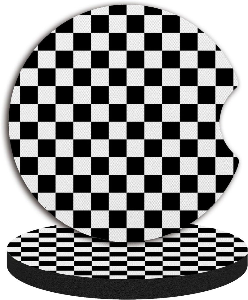 Adastrah Cute Car Coasters for Cup Holders, 2 Pack Absorbent Universal Neoprene Car Coasters with Finger Slot, Auto Accessories for Women & Men,2.56"(Black/White) - Image 5