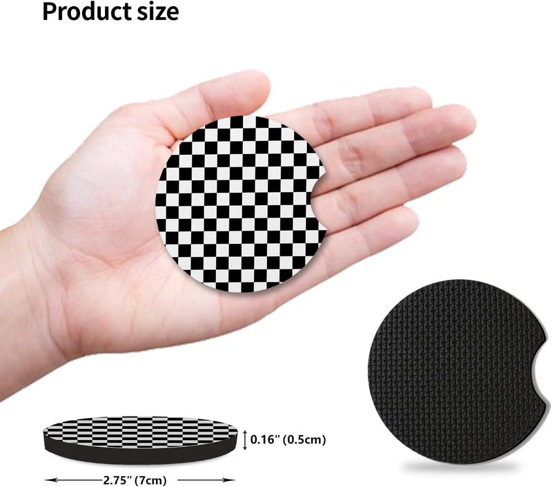 Adastrah Cute Car Coasters for Cup Holders, 2 Pack Absorbent Universal Neoprene Car Coasters with Finger Slot, Auto Accessories for Women & Men,2.56"(Black/White) - Image 4