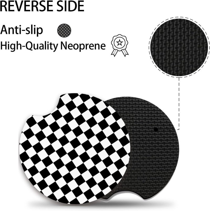 Adastrah Cute Car Coasters for Cup Holders, 2 Pack Absorbent Universal Neoprene Car Coasters with Finger Slot, Auto Accessories for Women & Men,2.56"(Black/White) - Image 3