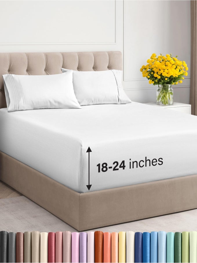 EXTRA DEEP POCKET KING SHEETS 4 PIECE BREATHABLE COOLING BED SHEETS HOTEL LUXURY BED SHEET SET SOFT WRINKLE FREE COMFY EASILY FITS EXTRA DEEP MATTRESSES DEEP POCKET BROWN SHEETS SET