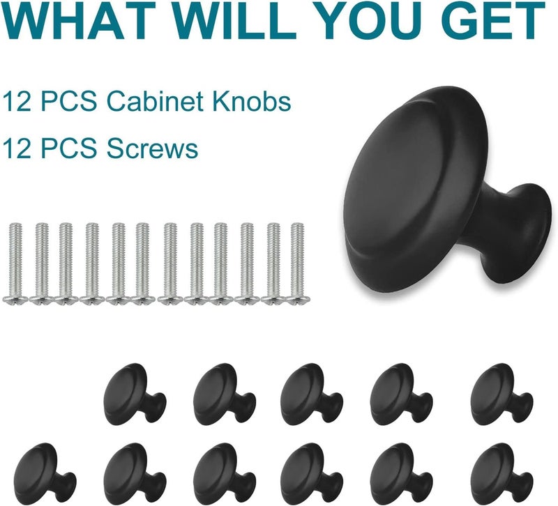 ZONBANG 12PCS Black Cabinet Drawer Knobs, 1.2" Modern Draw Knob for Cabinets and Drawers - Image 2