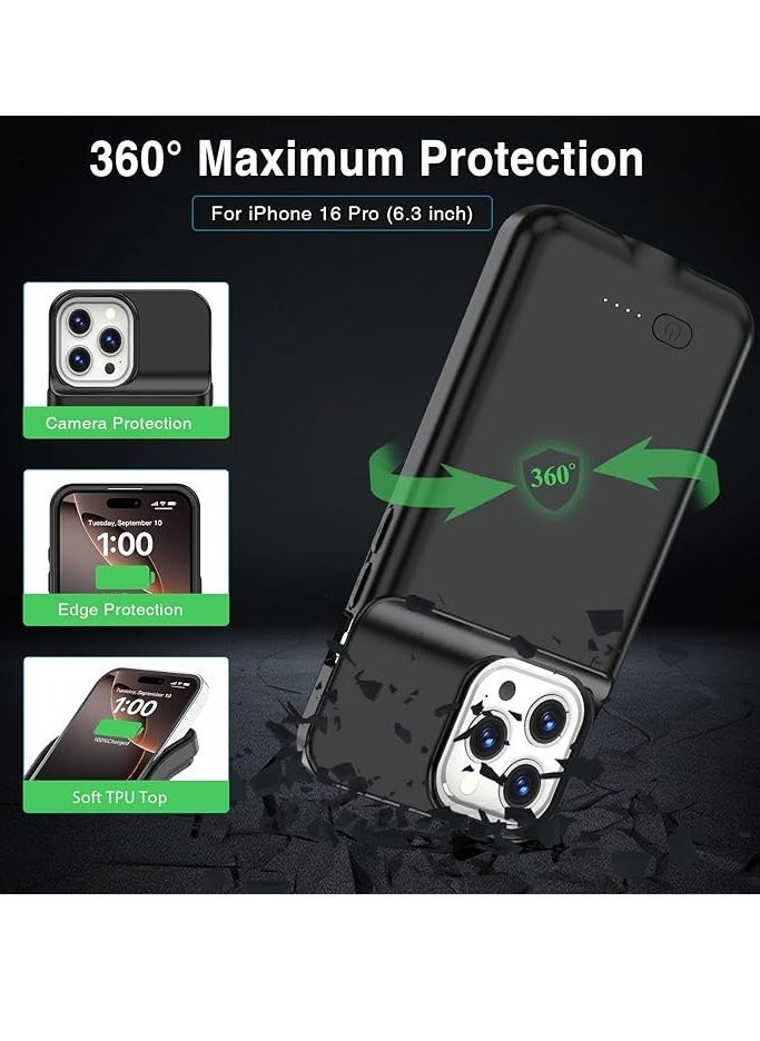 Raxoom حافظة بطارية لجهاز آيفون 16 برو، شاحن سريع 15 واط بسعة 8500 مللي أمبير، حافظة خفيفة الوزن وقوية، علبة عصير مضادة للسقوط من TPU لجهاز آيفون 16 برو (6.3 بوصة) باللون الأسود - Image 5