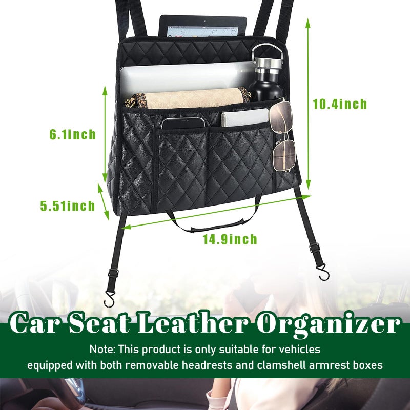 Dickno Car Purse Holder Between Seats, Leather Auto Front Seat Handbag Organizer Pocket, Universal Large Capacity Seat Bag Box Storage, Vehicle Interior Backseat Barrier for Kids Pet - Image 2