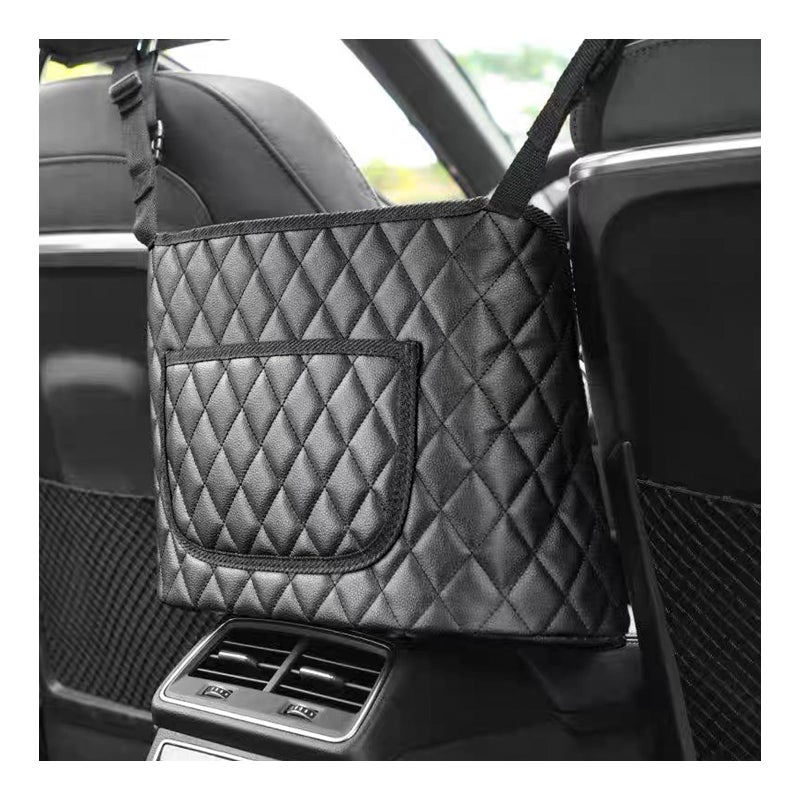 Dickno Car Purse Holder Between Seats, Leather Auto Front Seat Handbag Organizer Pocket, Universal Large Capacity Seat Bag Box Storage, Vehicle Interior Backseat Barrier for Kids Pet - Image 1