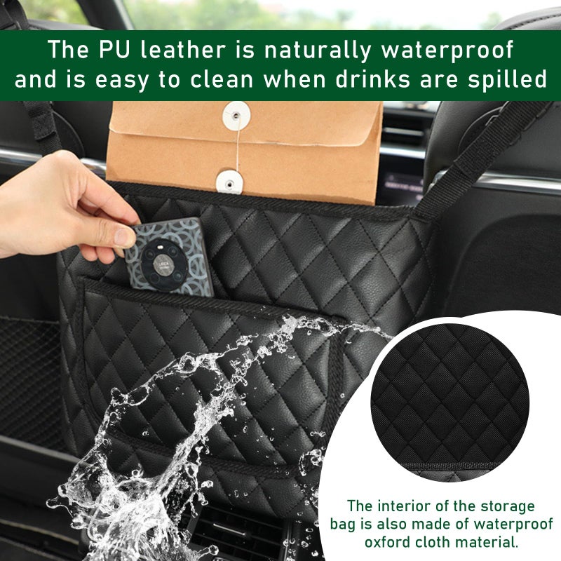 Dickno Car Purse Holder Between Seats, Leather Auto Front Seat Handbag Organizer Pocket, Universal Large Capacity Seat Bag Box Storage, Vehicle Interior Backseat Barrier for Kids Pet - Image 5