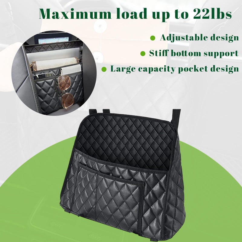 Dickno Car Purse Holder Between Seats, Leather Auto Front Seat Handbag Organizer Pocket, Universal Large Capacity Seat Bag Box Storage, Vehicle Interior Backseat Barrier for Kids Pet - Image 3