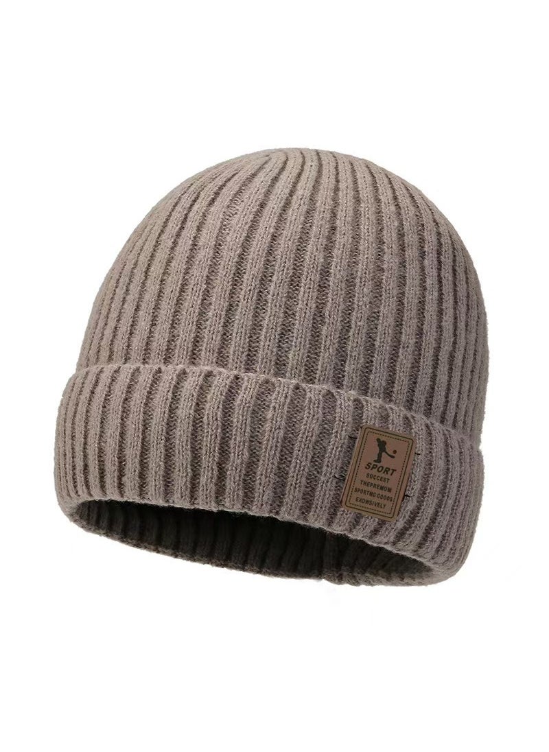Generic Winter Mens Ear Protection Warm Fleece-Lined Thick Pullover Hat Youth Outdoor Cycling Knit Wool Cap Skiing Hat Khaki  - Image 1