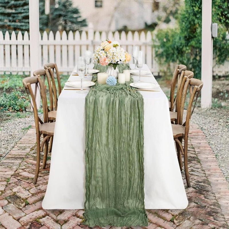 Seveups 12Pack Sage Green Cheese Cloth Table Runner 10Ft Cheesecloth Table Runner Boho Gauze Table Runners Sage Green Wedding Decor for Party Bridal Shower Thanksgiving Christmas - Image 2