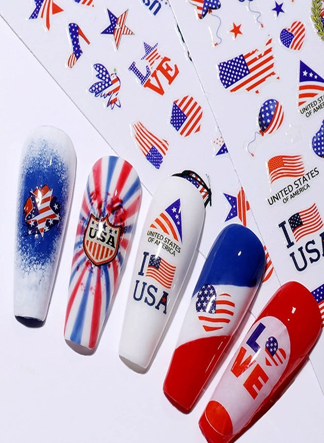 KASUWA 8sheets National Flag Nail Stickers American Independence Day Nail Decal Nail Art Decoration Supplies National Flag Star Butterfly Heart Shape Design for Women Nail Art Accessories - Image 2
