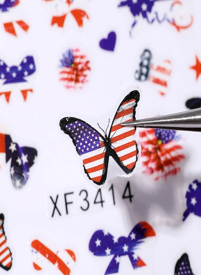 KASUWA 8sheets National Flag Nail Stickers American Independence Day Nail Decal Nail Art Decoration Supplies National Flag Star Butterfly Heart Shape Design for Women Nail Art Accessories - Image 4