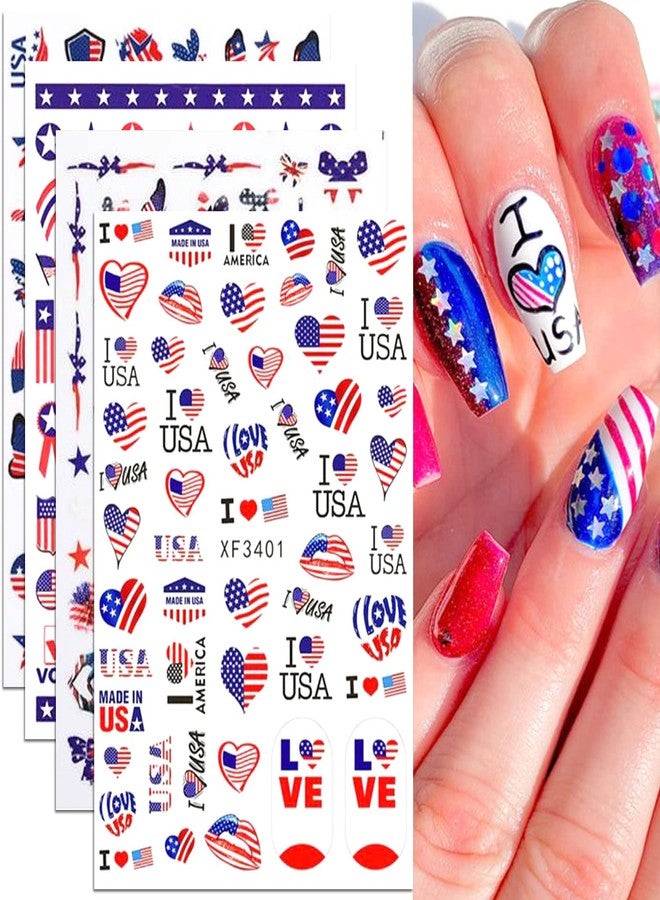 KASUWA 8sheets National Flag Nail Stickers American Independence Day Nail Decal Nail Art Decoration Supplies National Flag Star Butterfly Heart Shape Design for Women Nail Art Accessories - Image 1