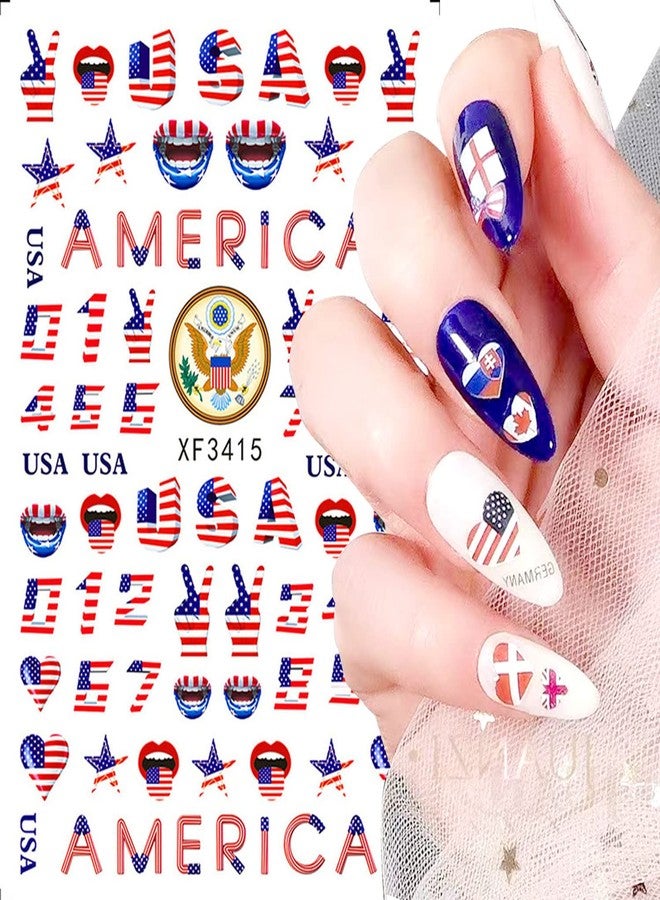KASUWA 8sheets National Flag Nail Stickers American Independence Day Nail Decal Nail Art Decoration Supplies National Flag Star Butterfly Heart Shape Design for Women Nail Art Accessories - Image 3