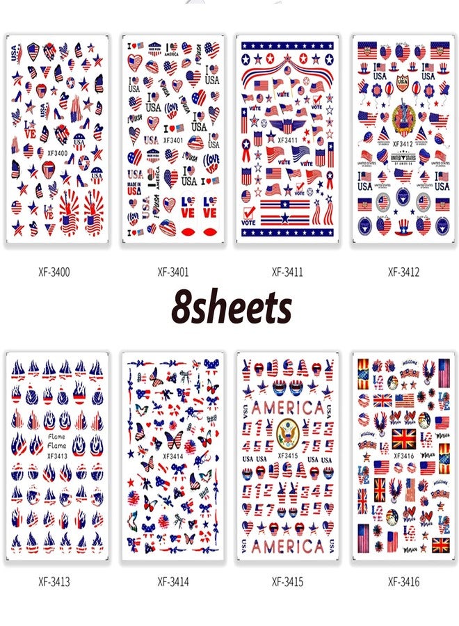 KASUWA 8sheets National Flag Nail Stickers American Independence Day Nail Decal Nail Art Decoration Supplies National Flag Star Butterfly Heart Shape Design for Women Nail Art Accessories - Image 5