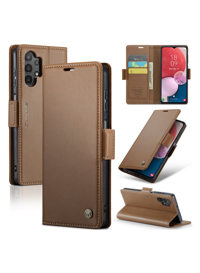 Phone Case for Samsung Galaxy A13 4G Anti-scratch Leather Kickstand Card Slot Money Pocket Brown Brown - Image 1