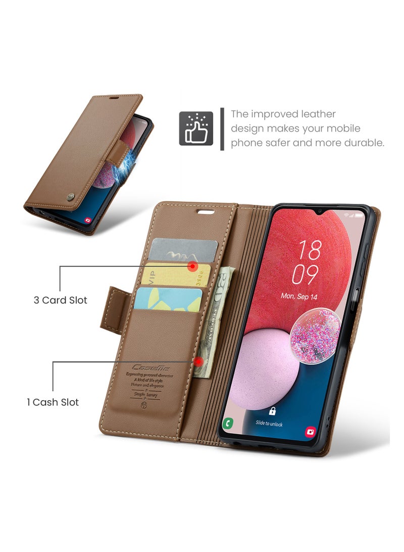 Phone Case for Samsung Galaxy A13 4G Anti-scratch Leather Kickstand Card Slot Money Pocket Brown Brown - Image 2