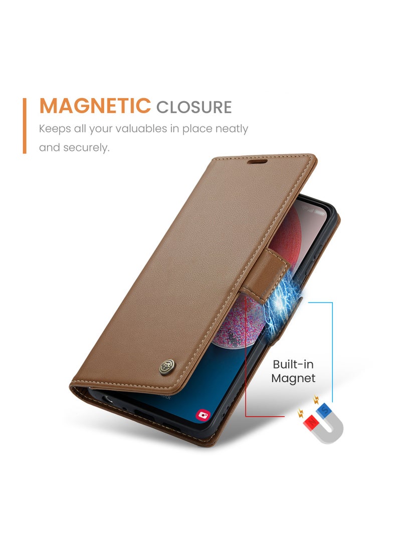 Phone Case for Samsung Galaxy A13 4G Anti-scratch Leather Kickstand Card Slot Money Pocket Brown Brown - Image 3