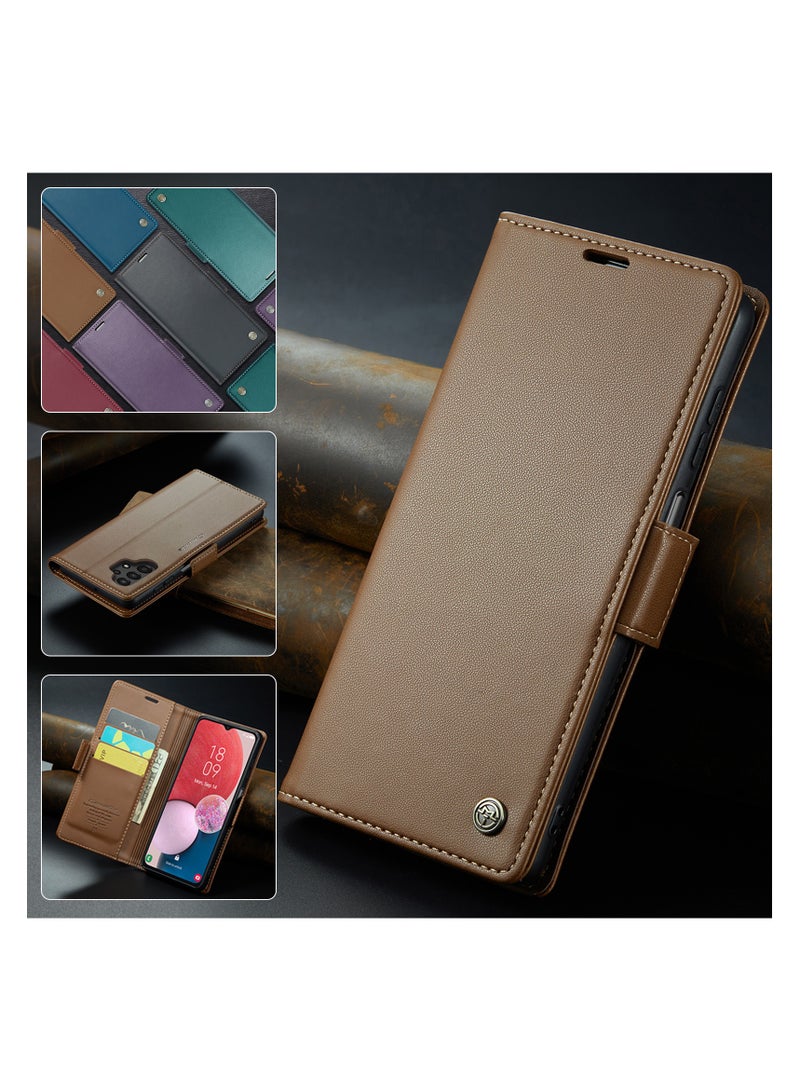Phone Case for Samsung Galaxy A13 4G Anti-scratch Leather Kickstand Card Slot Money Pocket Brown Brown - Image 4