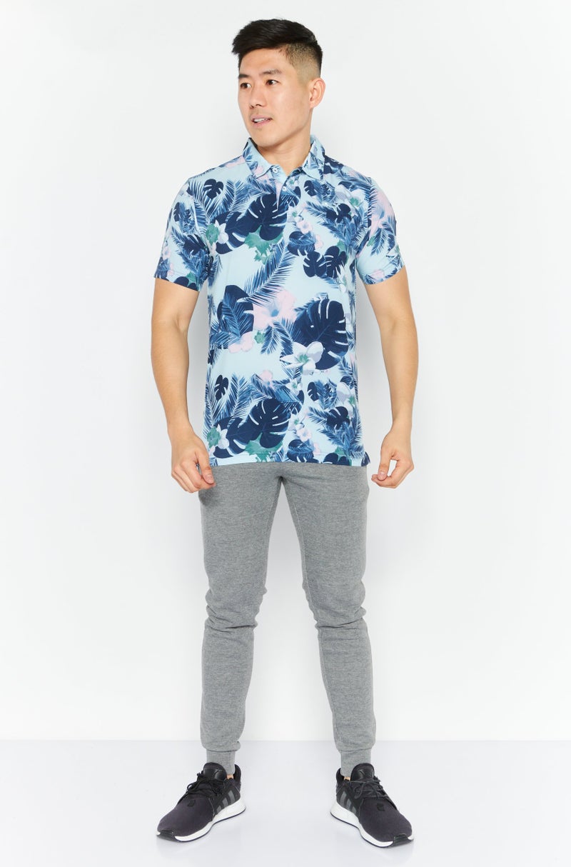 PUMA Men Sportswear Fit Floral Short Sleeves Polo, Blue - Image 3