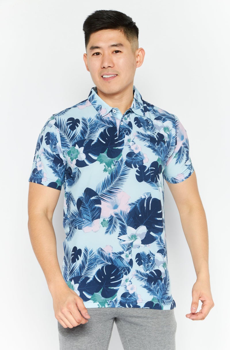 PUMA Men Sportswear Fit Floral Short Sleeves Polo, Blue - Image 1