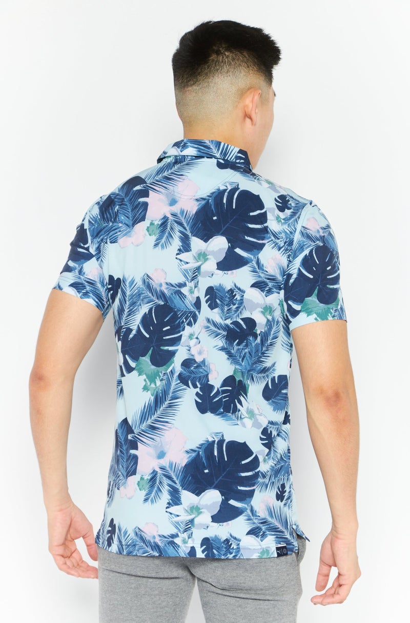 PUMA Men Sportswear Fit Floral Short Sleeves Polo, Blue - Image 4