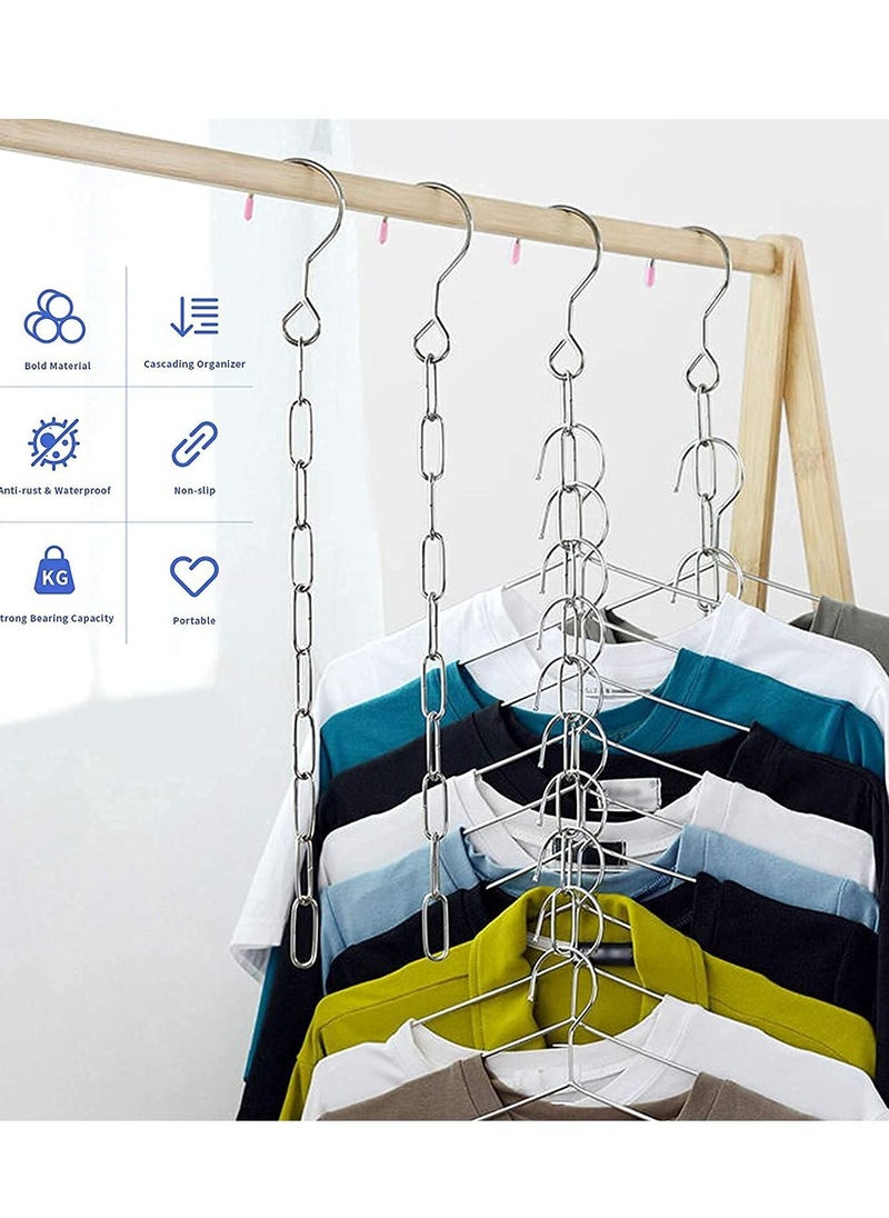 KASTWAVE 4 Piece Stainless Steel Hanger Chain, Closet Organizer and Storage, Space Saving Hanger, Great for Shirts Pants Dress Coat, College Dorm Room Essentials Wardrobe Chain  - Image 2
