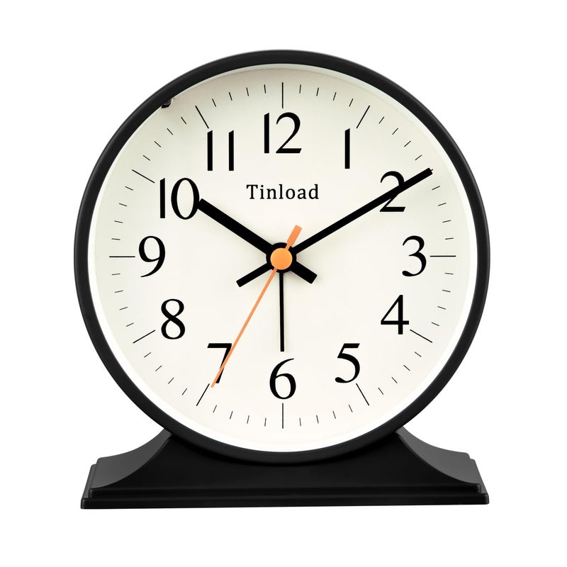 Tinload 4.5"Retro Analog Alarm Clock,Vintage decor , Super Silent Non Ticking Small Clock with Manual Light, Snooze, Battery Operated, for Bedroom, Living Room, Office,Nightstand, Bedside, Desk ,Table(Black) - Image 1