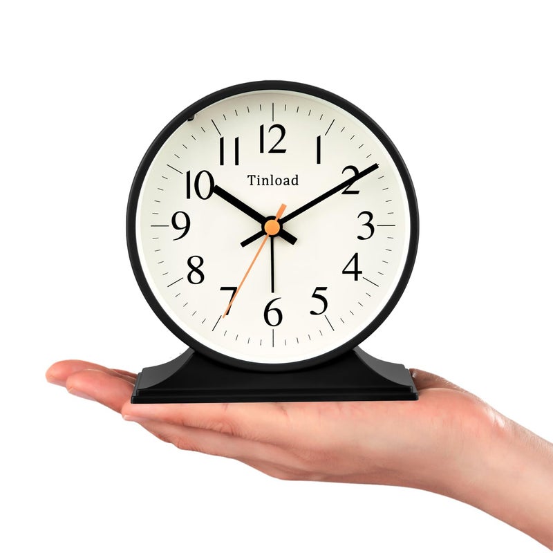 Tinload 4.5"Retro Analog Alarm Clock,Vintage decor , Super Silent Non Ticking Small Clock with Manual Light, Snooze, Battery Operated, for Bedroom, Living Room, Office,Nightstand, Bedside, Desk ,Table(Black) - Image 3