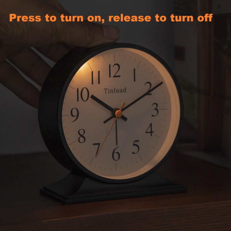 Tinload 4.5"Retro Analog Alarm Clock,Vintage decor , Super Silent Non Ticking Small Clock with Manual Light, Snooze, Battery Operated, for Bedroom, Living Room, Office,Nightstand, Bedside, Desk ,Table(Black) - Image 5