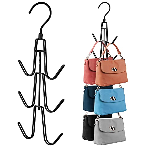 ZEDODIER Purse Hanger Organizer for Closet, 2 Pack Hanging Bag Holder, Keeping Purses Visible And In Good Condition, Metal Handbag Storage Hook Backpack Rack Space Saving Hanger, Black - Image 1
