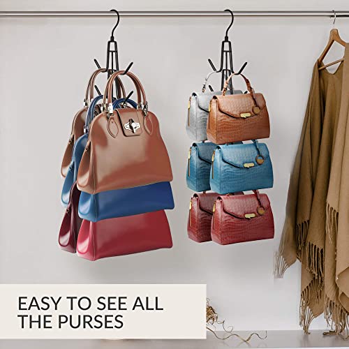 ZEDODIER Purse Hanger Organizer for Closet, 2 Pack Hanging Bag Holder, Keeping Purses Visible And In Good Condition, Metal Handbag Storage Hook Backpack Rack Space Saving Hanger, Black - Image 5