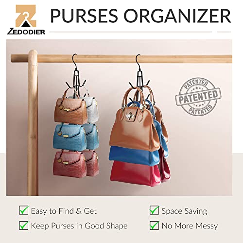 ZEDODIER Purse Hanger Organizer for Closet, 2 Pack Hanging Bag Holder, Keeping Purses Visible And In Good Condition, Metal Handbag Storage Hook Backpack Rack Space Saving Hanger, Black - Image 2