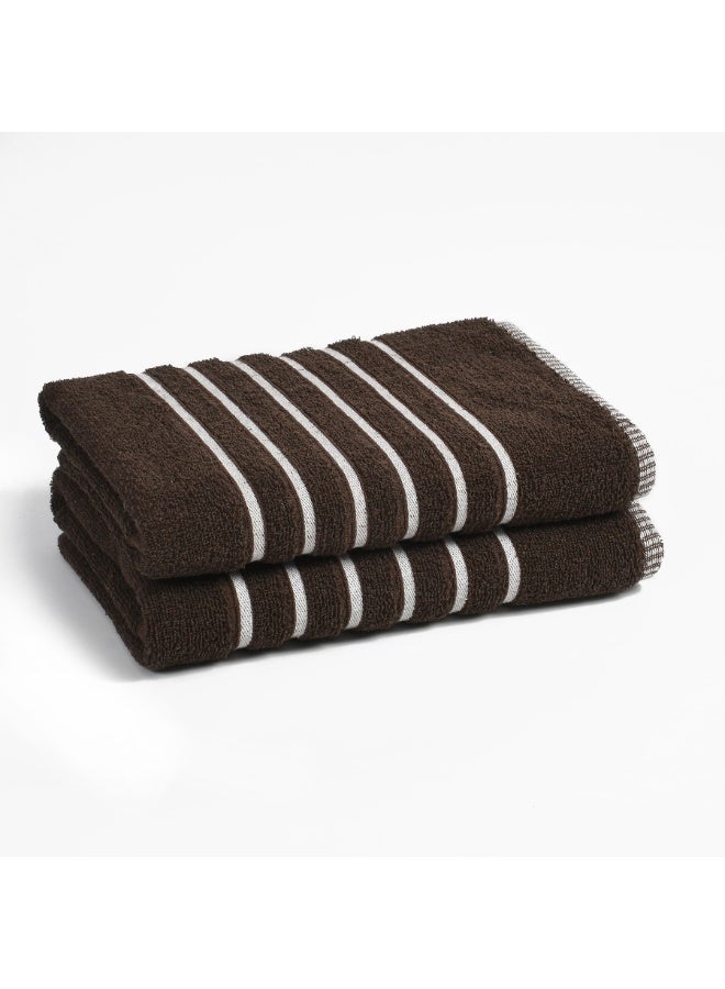 AURIO Premium 100% Cotton Bath Towel Set of 2 – Large 70x140 cm Ultra-Absorbent Plush Body Towels with Nautical Six-Stripe Dobby Border – Elegant Luxury Collection - Image 1