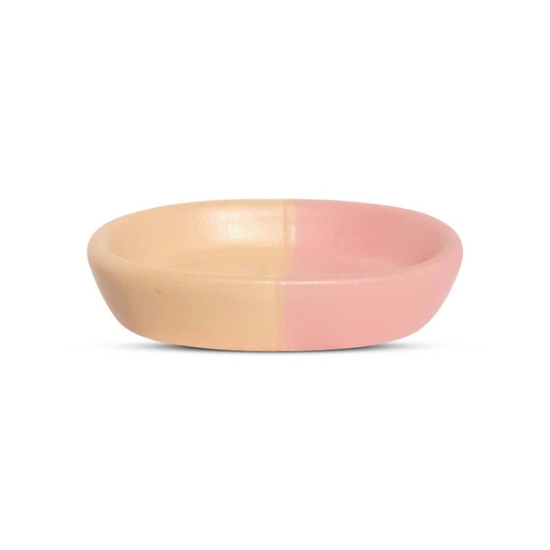 Vreni Ceramic Bathroom Accessories Set for Utility and Bathroom Decor | Liquid Soap Dispenser, soap Tray, Toothbrush Holder Hand CraftedDual Colur Pink/Yellow I Set of 3 - Image 3