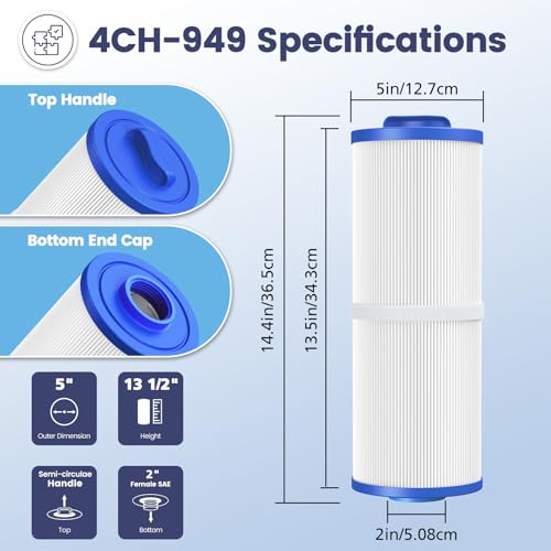 Beckacher 4CH-949 Spa Filter Compatible with Unicel, Pleatco PWW50L, Filbur FC-0172, SD-01143, 817-4050, Baleen AK-90091, Rising Dragon 50, Waterway Teleweir 50 sqft hot tubs Filter Cartridge, 2 Pack - Image 4