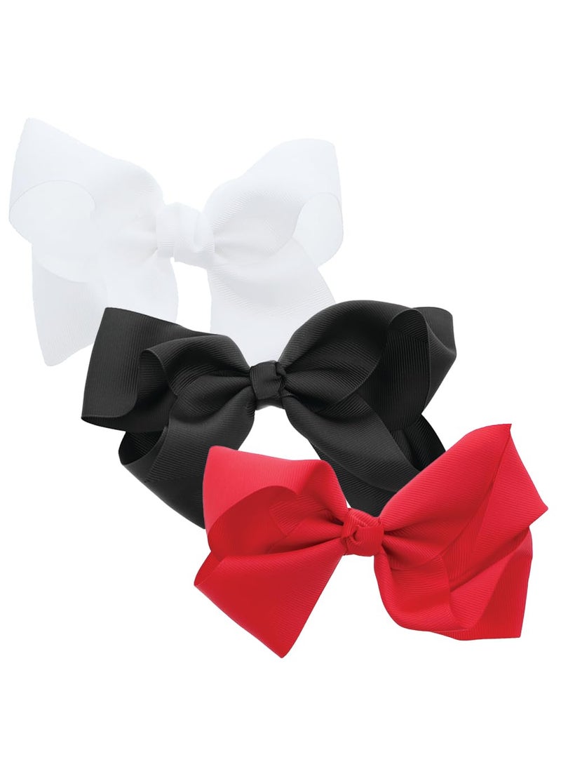 Motique Accessories 3 PACK 5.5 Inch Grosgrain Hair Bow Clip For Woman And Girls (Black Red White) 