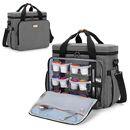 CURMIO Coffee Maker Travel Bag Compatible with Keurig K-Mini or K-Mini Plus, Single Serve Coffee Brewer Carrying Case with Multiple Pockets for K-Cup Pods, Travel Mugs, Gray (Bag Only, Patent Design) - Image 1