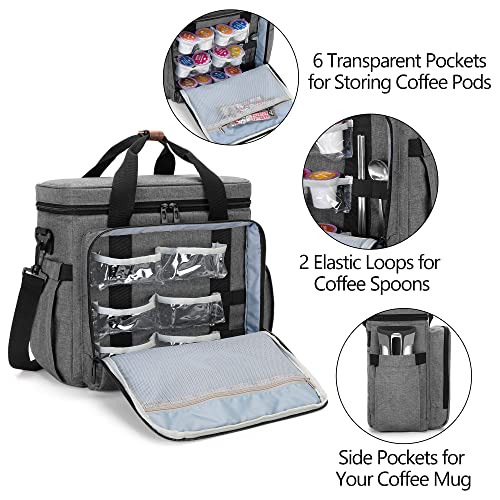 CURMIO Coffee Maker Travel Bag Compatible with Keurig K-Mini or K-Mini Plus, Single Serve Coffee Brewer Carrying Case with Multiple Pockets for K-Cup Pods, Travel Mugs, Gray (Bag Only, Patent Design) - Image 3