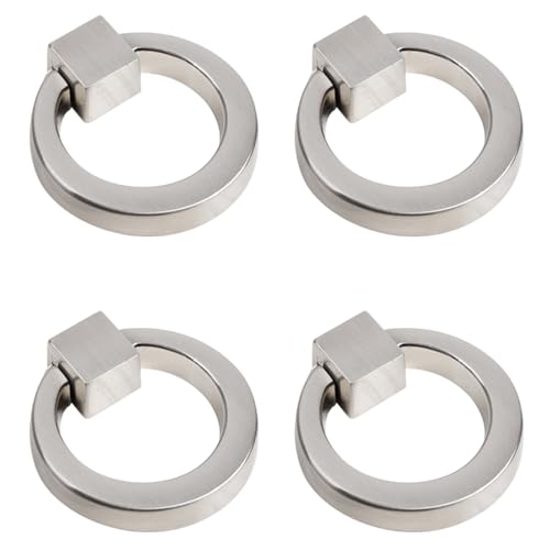 Rddconkit Modern Cabinet Drawer Pull Handle Dresser Wardrobe Cupboard Knob Ring Pack of 4 (Brushed) - Image 1