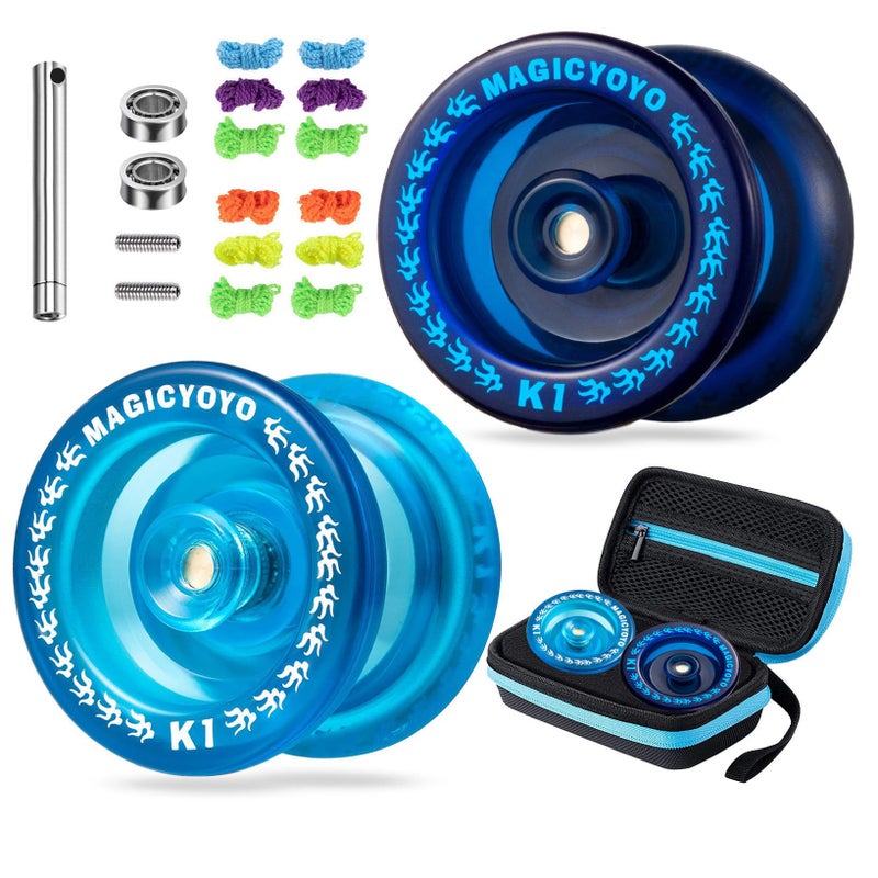MAGICYOYO Pack of 2 Yoyos for Kids, K1 MAGICYOYO Responsive YoYos with 2 Yoyo Sacks + 12 Strings and 2 Yo-Yo Gloves Gift ( Dark Blue & Crystal Blue) - Image 1