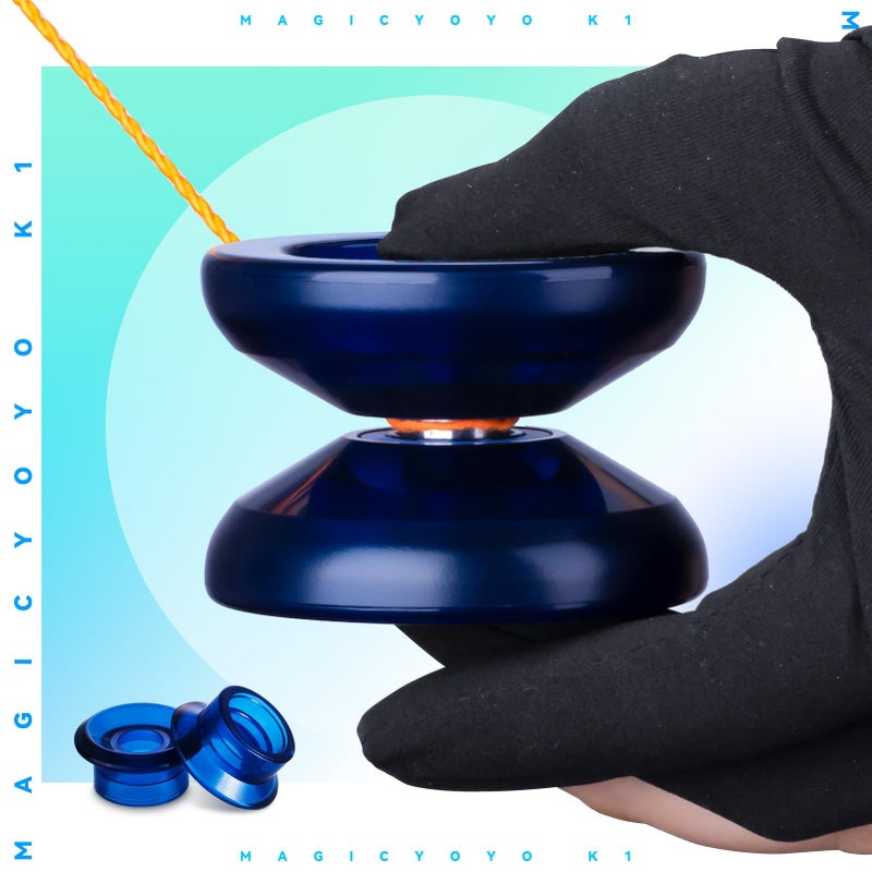 MAGICYOYO Pack of 2 Yoyos for Kids, K1 MAGICYOYO Responsive YoYos with 2 Yoyo Sacks + 12 Strings and 2 Yo-Yo Gloves Gift ( Dark Blue & Crystal Blue) - Image 2