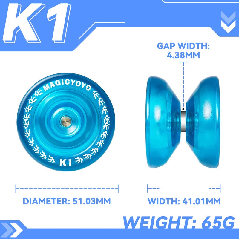 MAGICYOYO Pack of 2 Yoyos for Kids, K1 MAGICYOYO Responsive YoYos with 2 Yoyo Sacks + 12 Strings and 2 Yo-Yo Gloves Gift ( Dark Blue & Crystal Blue) - Image 4