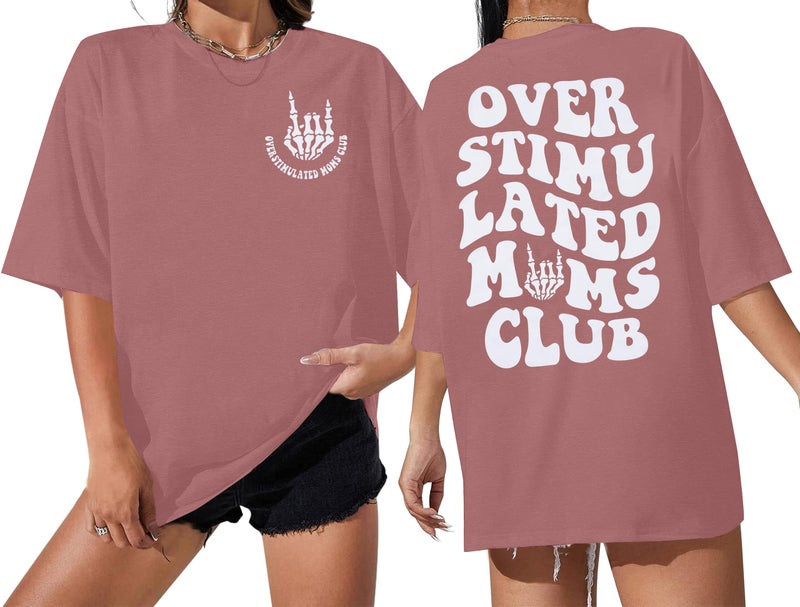LUKYCILD Overstimulated Moms Club Shirt Oversized Mama Shirts Funny Mom Life Graphic Tees Casual Short Sleeve Trendy Tops - Image 1