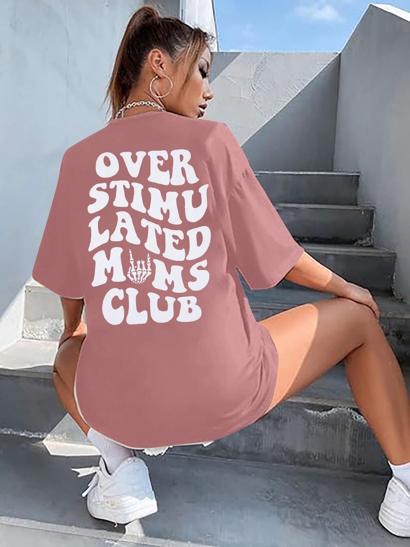 LUKYCILD Overstimulated Moms Club Shirt Oversized Mama Shirts Funny Mom Life Graphic Tees Casual Short Sleeve Trendy Tops - Image 3