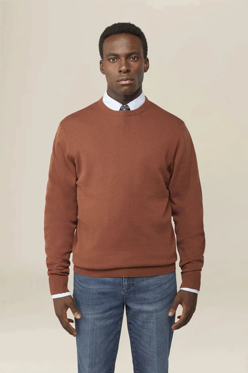 دوبل غانغر Men's crew neck jumper in 100% cotton - Rust