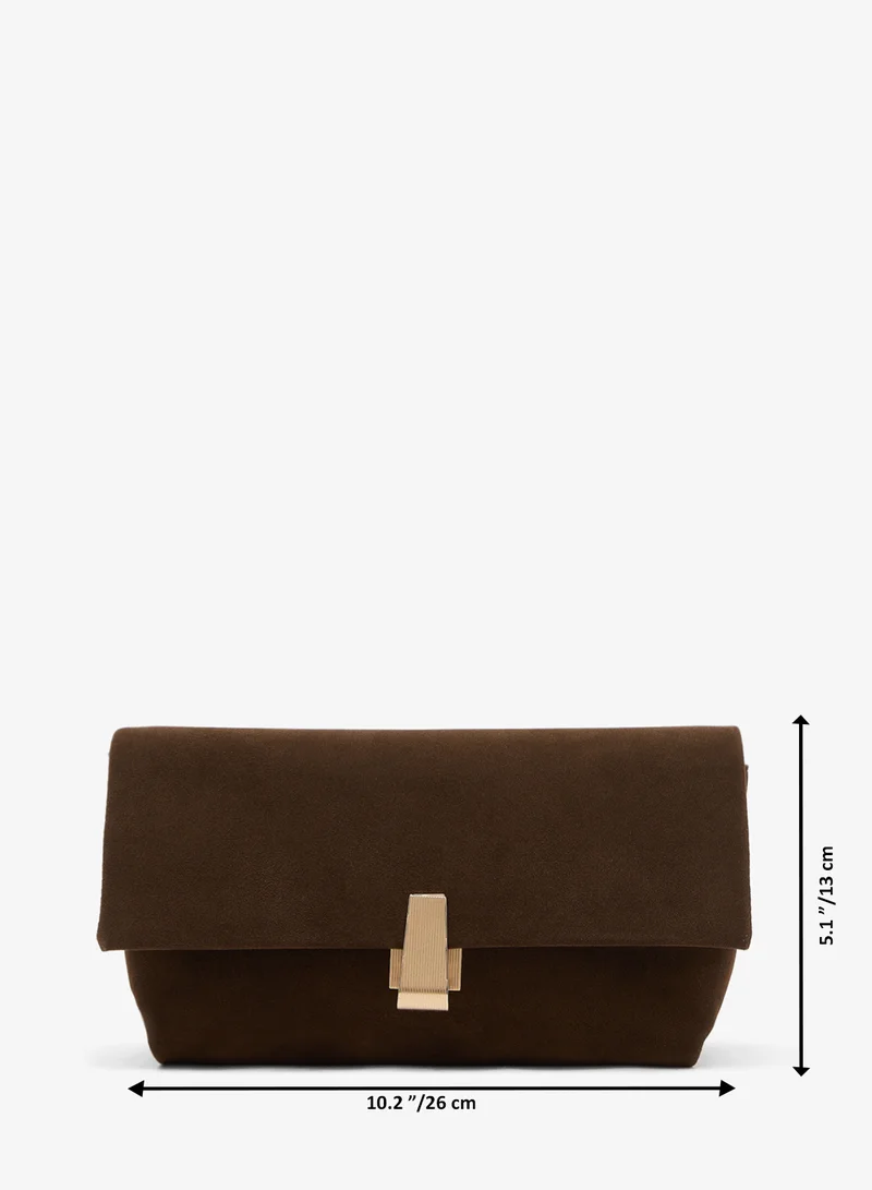 Glamorous DARK BROWN SUEDE Faux Suede Fold Top Clutch Bag for Women | Best Price UAE