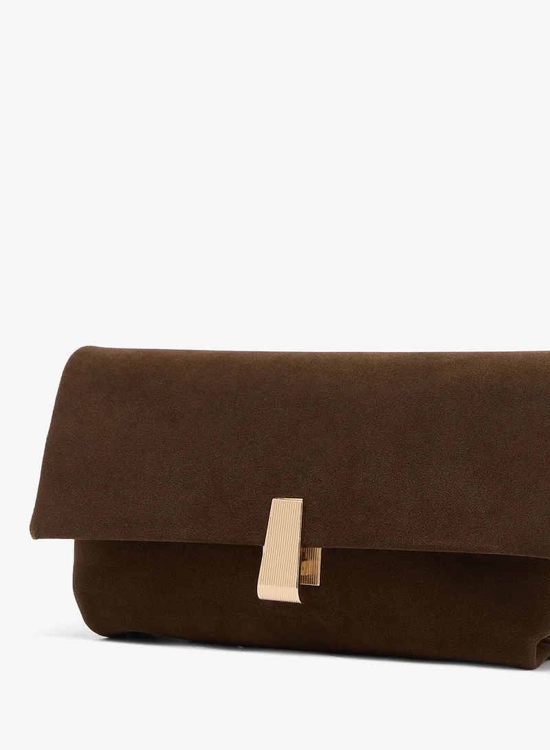 Glamorous DARK BROWN SUEDE Faux Suede Fold Top Clutch Bag for Women | Best Price UAE